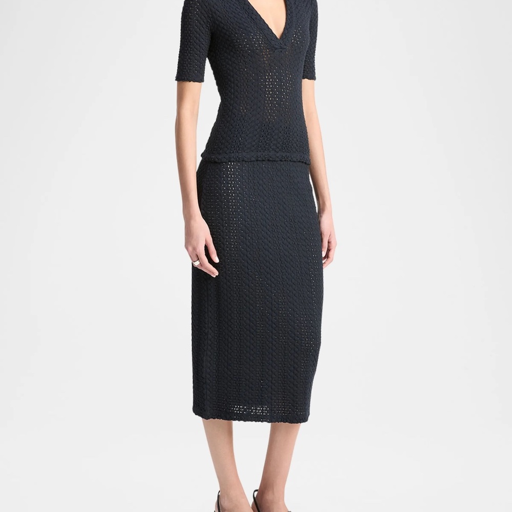 VINCE KNIT MIDI SKIRT - EYELIT CROCHET - COASTAL